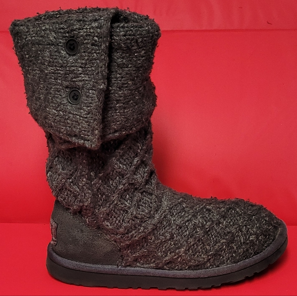 UGG Classic Lattice Cardy Knit Wool Blend Womens Charcoal Sweater Boots size 9